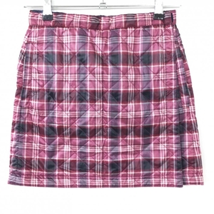【美品】marie claire マリクレール 中綿ラップスカート ピンク×ネイビー チェック 巻きスカート レディース ゴルフウェア