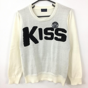 【超美品】キスオンザグリーン セーター 白×黒 フロントロゴ ニット レディース 3(L) ゴルフウェア kiss on the green