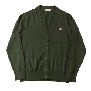 美品 MAISON KITSUNE メゾンキツネ ウール カーディガン ニット セーター オリーブグリーン メンズ M (ma)