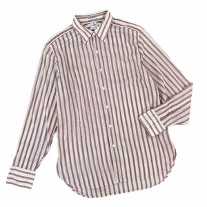 m413-83 Paul Smith ポールスミス ストライプ 総柄 コットン 長袖 シャツ ワイシャツ 薄手 トップス ベージュ系 メンズ L 綿 100日本製