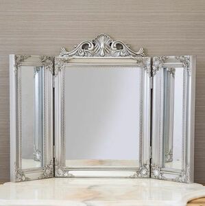  three surface mirror * New Churchill wood [ three surface mirror ]* interior * dressing up * ornament mirror * antique style * wall mirror * free shipping * silver 