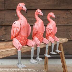 お座り フラミンゴさん Lサイズ ウェルカム人形 鳥 木製 天然木 木彫りの置物 動物インテリア アジアン雑貨 動物置物 木製オブジェ