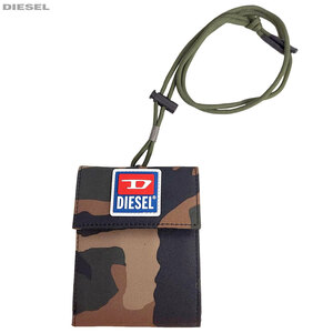 DIESEL ディーゼル ラウンドジップ 三つ折り財布 X08102 P3894 T7434 ネックストラップ付き 迷彩 カモフラージュ ユニセックス 送料無料