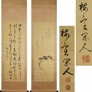 《源》【即決・送料無料】加賀・金沢 俳人 桜井梅室 筆 松自画讃句+三行書 双幅/書付箱付