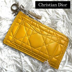 美品 入手困難 / Christian Dior クリスチャンディオール カナージュフラグメントケース コインケース カードケース レザー イエロー