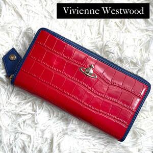 美品 入手困難 オーブ / Vivienne Westwood ヴィヴィアンウエストウッド クロコバイカラーウォレット 長財布 レザー クロコ型押し 赤