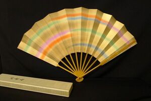 V254 10 pine shop Fukui .. gold ground coloring . charcoal Mai . capital fan . fan total length ( approximately )33.4cm Japanese style Japan dancing song dancing tradition industrial arts /60