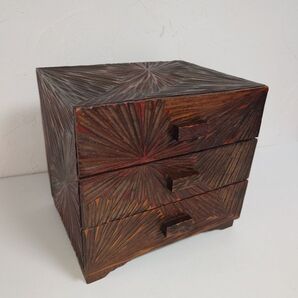 木製 3段 小物入れ 三段引出し 昭和レトロ 民芸 アンティーク 民藝 工芸 古民具 小引き出し