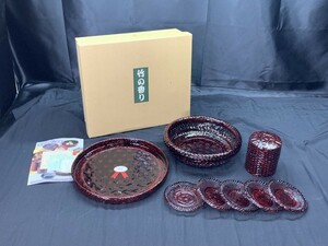 D4-383 藍胎漆器 (らんたいしっき) 竹の香り 丸盆 盛鉢 茶托 茶筒 和食器セット