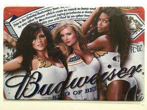 ブリキ看板 20×30cm Budweiser バドワイザー SEXYバドガール 横 アメリカンガレージ アンティーク 雑貨 ★TINサイン★