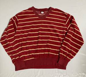 70s 80s CLASSIC DIRECTIONS VINTAGE PILE ビンテージ パイル ボーダー 長袖シャツ 赤 レッド USA製 マルチカラー X-LARGE 