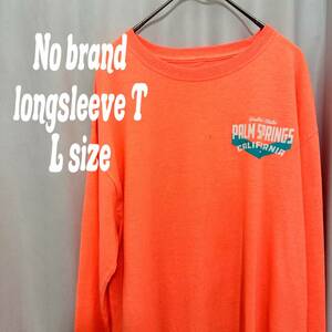 print long sleeve T shirt ロンT 蛍光色　オレンジ　L 古着　長袖　薄手　メンズ　ランニング