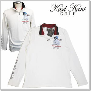 カールカナイゴルフ Karl Kani GOLF ドライ キング オブ ドッグ ハーフジップ ロンT 233KG1203-01(WHITE)-M Zipポロ Zipハイネック