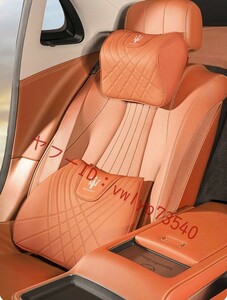 マセラティ ネックパッド 腰クッション 車用 背もたれクッション ネックピロー ヘッドレスト ナッパレザー低反発 背当て 通気性●オレンジ