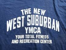 送料無料♪80's USA製SCREEN STARS プリントTシャツ THE NEW WEST SUBURBAN YMCA ネイビー size L カレッジ シングルステッチ vintage古着_画像2