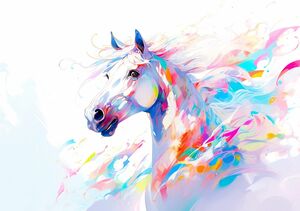 ★作品 : Happy Horse ( 白馬 )★オリジナル★A4サイズ★馬★アニマルパッピーシリーズ★デジタルアート