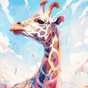 ★作品 : Happy giraffe ( 品種:キリン )★オリジナル★A4サイズ★キリン★アニマルパッピー★デジタルアート