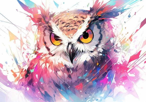 ■作品 : Happy owl ( 品種:ふくろう)■オリジナル■A4サイズ■梟■アニマルパッピーシリーズ■デジタルアート■