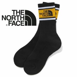 【THE NORTH FACE】MID SOCKS BLACK ノースフェイス ミッドソックス ブラック ライン切り替えロゴ入りソックス 靴下 Lサイズ 25cm-27cm