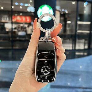 メルセデス・ベンツ　スマートキーケース（リング付き）【ナイトブラック×シルバー】キーカバー　キーホルダー Mercedes Benz