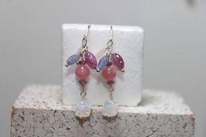  compound opal ( Kyocera made )( multicolor stone ) silver hook, earrings 