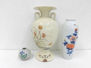 工芸品祭 九谷焼 九谷光仙 上村古城画 他 花瓶 花器 花入れ 3点 おまとめ 伝統工芸 インテリア 和室にも洋室にも 長期保管品