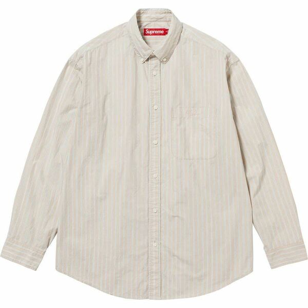 送料無料 タン L Supreme Loose Fit Stripe Shirt Tan シュプリーム ルーズフィット ストライプシャツ ベージュ 23FW Box Logo 新品未使用