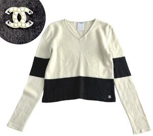 CHANEL カシミヤ100% Ｖネック ニット 配色 ココマーク 42