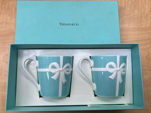 Z-15451Y 【中古】Tiffany＆Co./ティファニー ブルー リボン マグカップ ペア 2客セット ギフト 箱有 