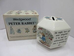 ◆WEDGWOOD PETER RABBIT ウエッジウッド ピーターラビット 六角型 陶器 マネーボックス 貯金箱 Moneybox 陶磁器 長期個人保管 現状品