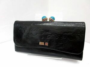 ◆ANNA SUI アナスイ バルーン 本革 がま口 長財布 外口金長財布 ブラック 黒 レディース 中古品