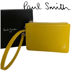  новый товар Paul Smith Paul Smith лицо группа футляр для карточек чехол для пропуска чехол для проездного билета желтый телячья кожа кожа ягненка ремешок 