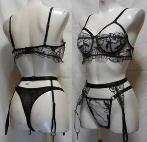 [ new goods unused ] bra + garter belt + T-back shorts & prompt decision : garter stockings ( size :M) wire equipped see-through total race 