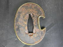 鉄短刀鍔　真鍮覆輪　Y823_画像1