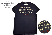 Y-6436★送料無料★Abercrombie&Fitch アバクロンビー&フィッチ MUSCLE★ヴィンテージウォッシュ加工ネイビー ロゴ 半袖 T-シャツ Ｓ_画像1