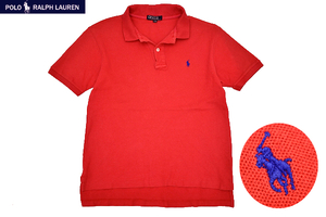 Y-6486★送料無料★美品★Polo by Ralph Lauren ポロ ラルフローレン★正規品 レッド赤色 ポニーロゴ刺繍 鹿の子 半袖 ポロシャツ 170cm