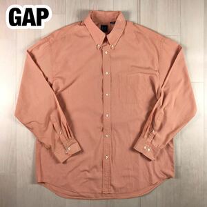 GAP ギャップ 長袖 BDシャツ ボタンダウンシャツ L オレンジ ホワイト チェック柄