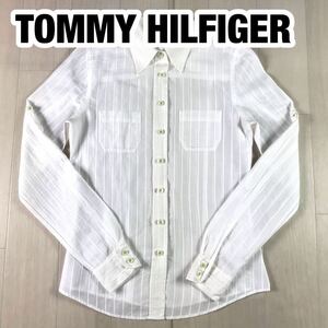 TOMMY HILFIGER トミー ヒルフィガー 長袖シャツ 4 ホワイト ストライプ 刺繍ロゴ