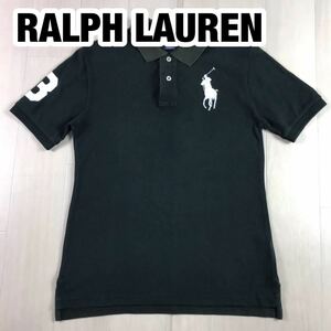 POLO RALPH LAUREN ポロ ラルフローレン 半袖 ポロシャツ M(10-12) ユースサイズ ブラック 刺繍ポニー ワッペン