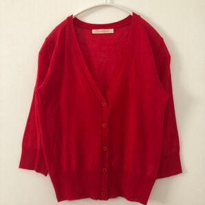 Tricolour カーディガン 7分袖 レッド