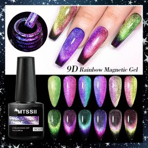 [6pcs]MTSSII *9D Rainbow кошачий глаз магнит гель ногти комплект *DC114-DC119(. фотография. черный основа. )