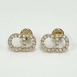 7619 Christian Dior CLAIR D LUNE CD Logo rhinestone earrings Gold 