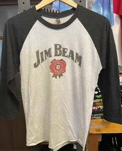 ★USA古着　ラグラン　JIM BEAM ウィスキー　お酒　バックプリント　ラウンドヘム　グレー系　next level S