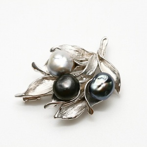  Tahiti Black Butterfly pearl pearl brooch kesi3 pieces attaching multicolor 8-9mm silver made 