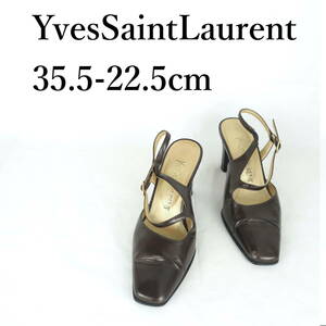 MK1604*YvesSaintLaurent*イブサンローラン*レディースバックストラップパンプス*35.5-22.5cm*茶系*