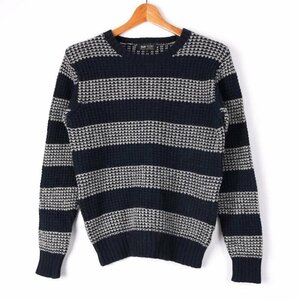  Beams Heart long sleeve knitted sweater border round neck tops wool . men's S size navy BEAMS HEART