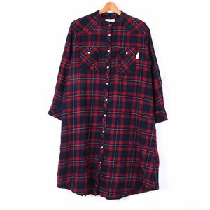  Logos shirt One-piece long sleeve no color cotton 100% check outdoor trekking lady's L size wine red LOGOS