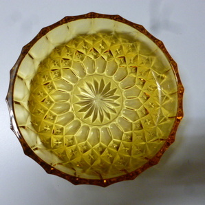 昭和レトロ ガラス 器 鉢 皿 セット アンバー 琥珀 切子 プレス プレート アンティーク キッチン インテリア ディスプレイ 什器 (ニの画像5