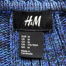 【H&M】エイチアンドエム 綿 セーター ブルー 紺 クルーネック メンズ ラグラン 総柄 タウンユース アウトドア 上着 M/11407BB_画像7