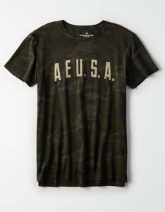 * ラスト * AE アメリカンイーグル Tシャツ 迷彩 Camo AE Short Sleeve Graphic Tee L / Bunker Olive *